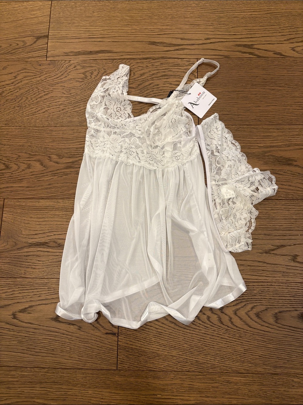 Bridal lingerie set Adore Me White Lace Sheer Babydoll Chemise size small